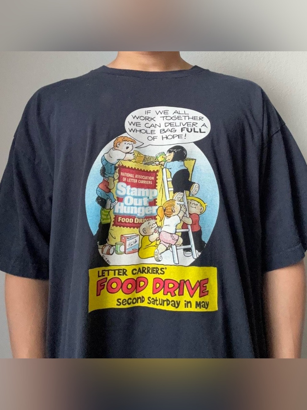 Vintage 2000s Letter Carriers Food Drive Graphics Black Tee Shirt